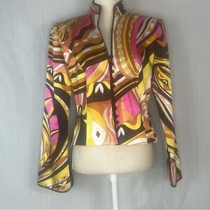 JS Collections Vintage Silk Cocktail Jacket/Top Black Yellow Pink Art Deco 10